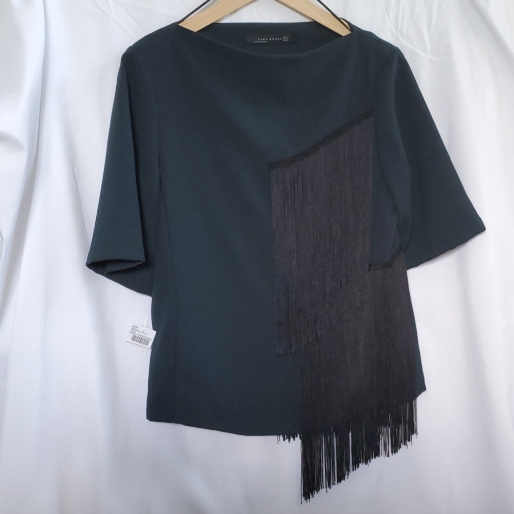 Black fringe Zara blouse NWOT Med